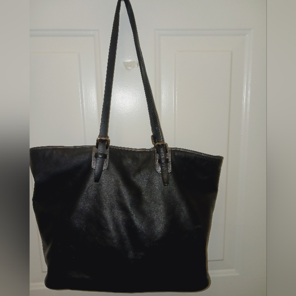Longchamp Black Leather Tote Bag Vtg